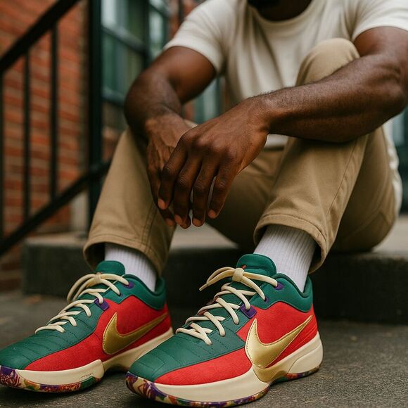 Nike Basketball Shoes Mens 18 Red Green Gannis Zoom Freak 5 NRG Keep It A Buck - Picture 9 of 10